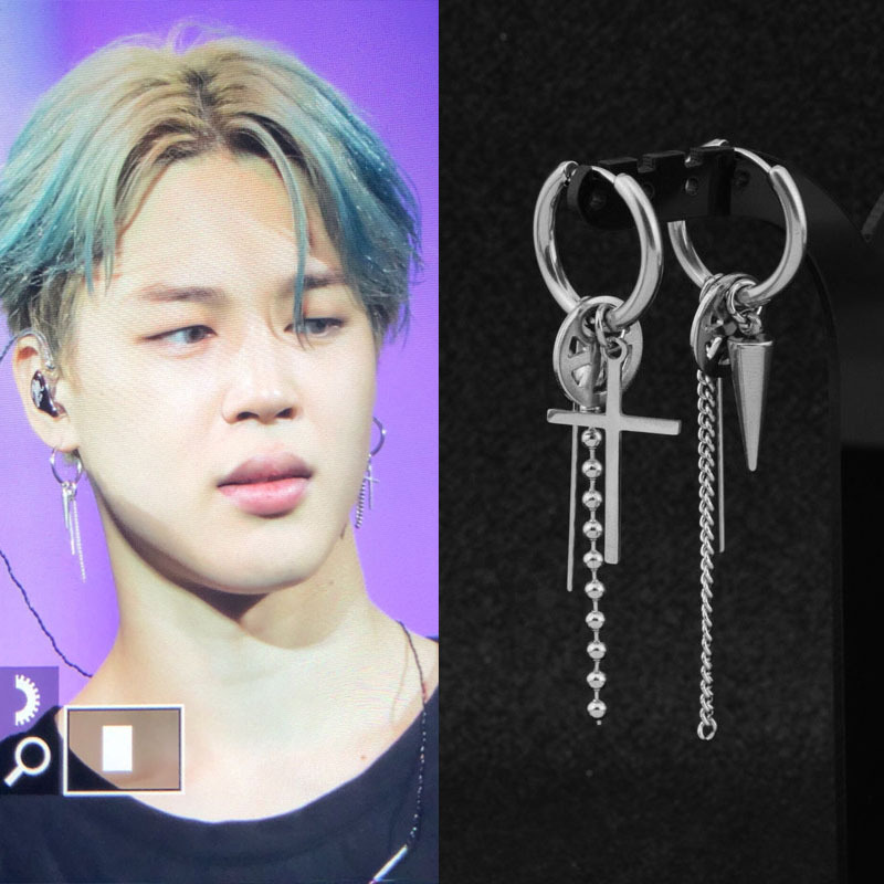 Boucles d'oreilles en acier inoxydable pour hommes/femmes, pendentif étoile lune, pompon Long, unisexe, bijoux Kpop Suga JIMIN, 1 pièce