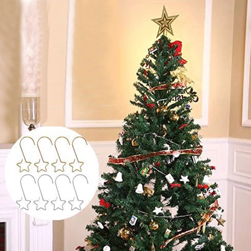 20Pcs/Batch Kerstboom S Vorm Haak Boom Top Krans Hanger Metalen Ster Prachtige Multifunctionele Hanger Woondecoratie