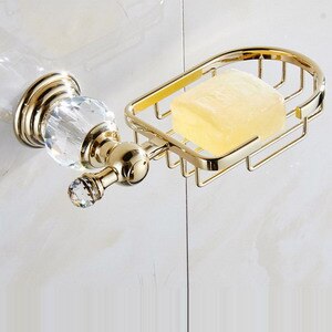 Luxury Crystal Gold Color Bathroom Accessories Set Gold Polished Brass Bath Hardware Set Wall Mounted Bathroom Products banheiro: soap basket