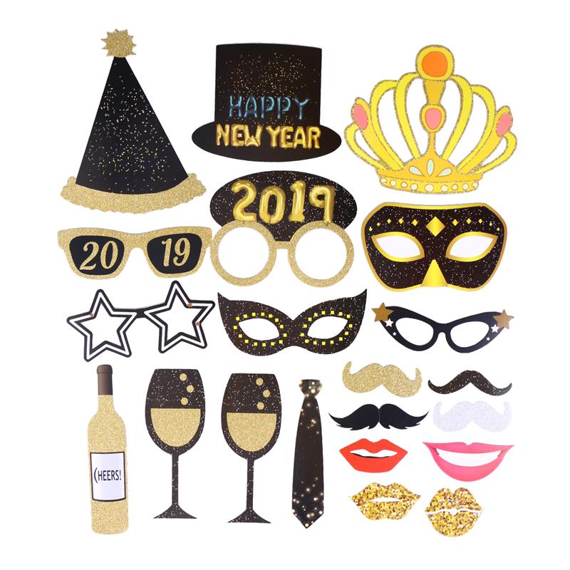 32PCS Year Photograph Props Camera Props Glitter Funny Photography Accessories for Costume Party Theme Party