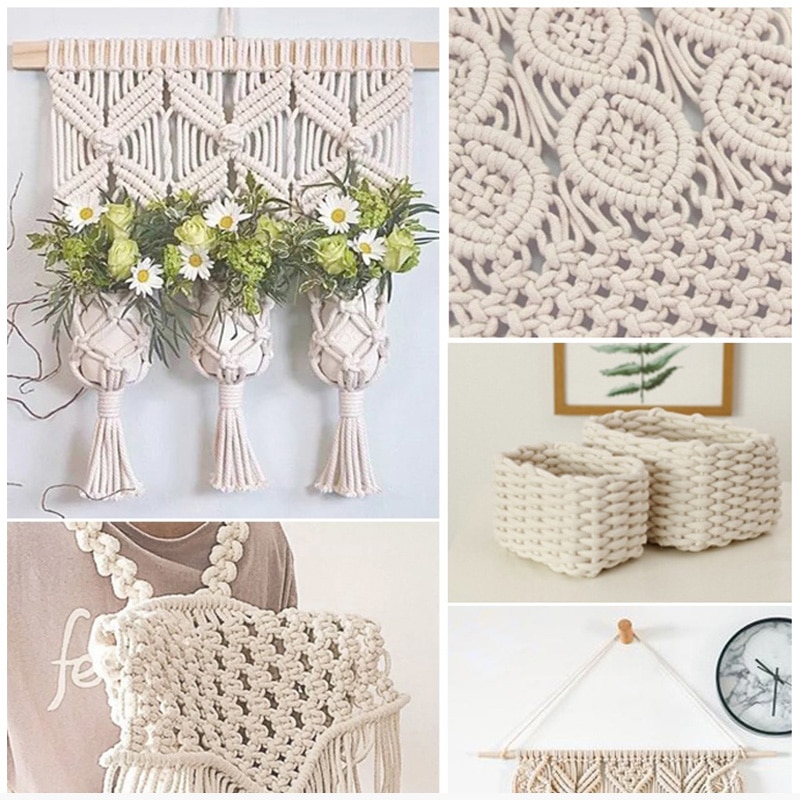 2mm/3mm Natural Handmade Cotton Cord Thread Macrame Crochet Rope DIY Hanging Tapestry Weaving Yarn Knitting Rope DIY Handmade