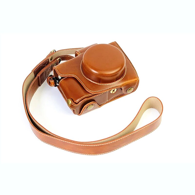 Housse de luxe en cuir pour Olympus OM-D OMD EM10 II EM10 Mark II (objectif 14-42mm) avec sac d'appareil photo à ouverture de batterie: Brown