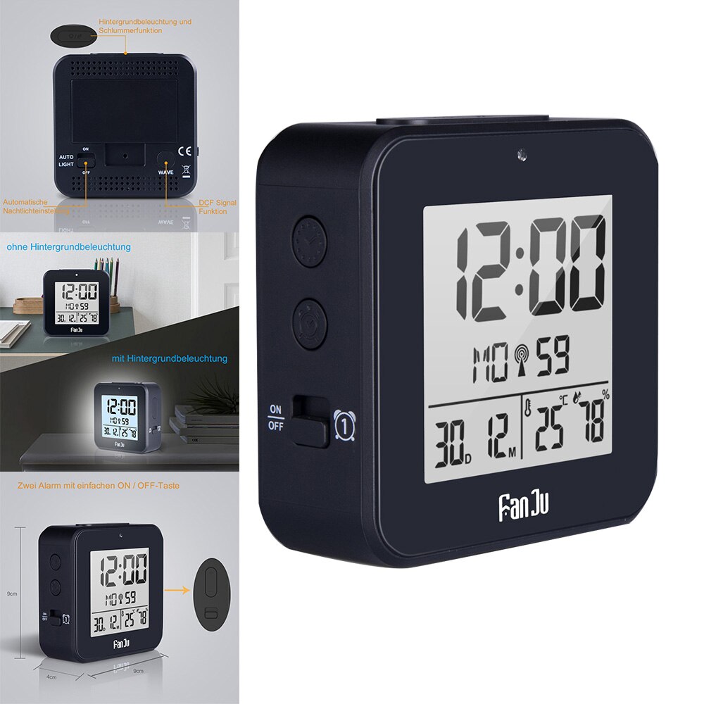 Digital Alarm Clock LED DCF Radio Dual Alarm Automatic Backlight Electronic Temperature Humidity Table Time Office