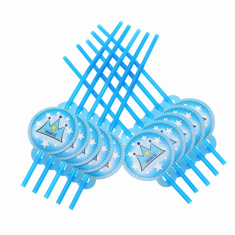 Bleu Prince couronne thème fête d'anniversaire assiettes tasses pailles mariage bébé douche décorations drapeau fournitures vaisselle jetable ensemble