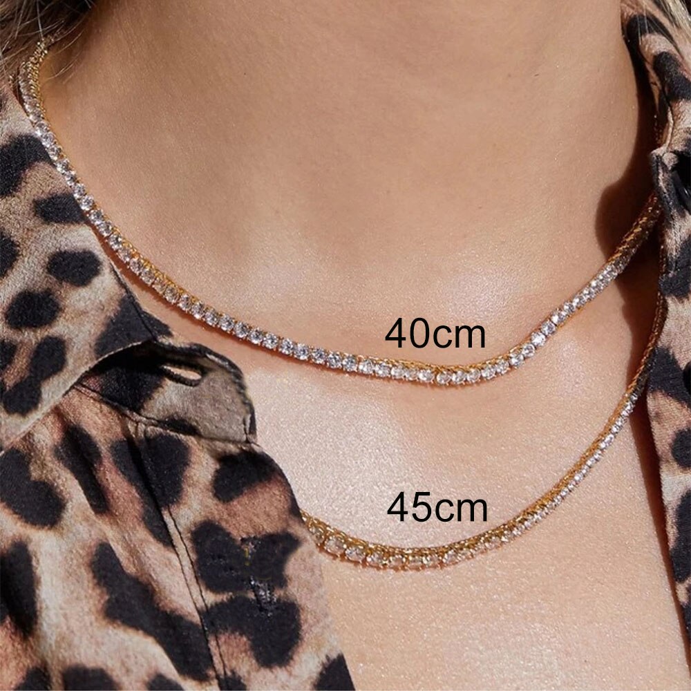 INS diamentowe tenisowe naszyjniki dla kobiet Trend luksusowa cyrkonia kolor srebrny kołnierz Choker naszyjnik łańcuch na naszyjnik OHN016