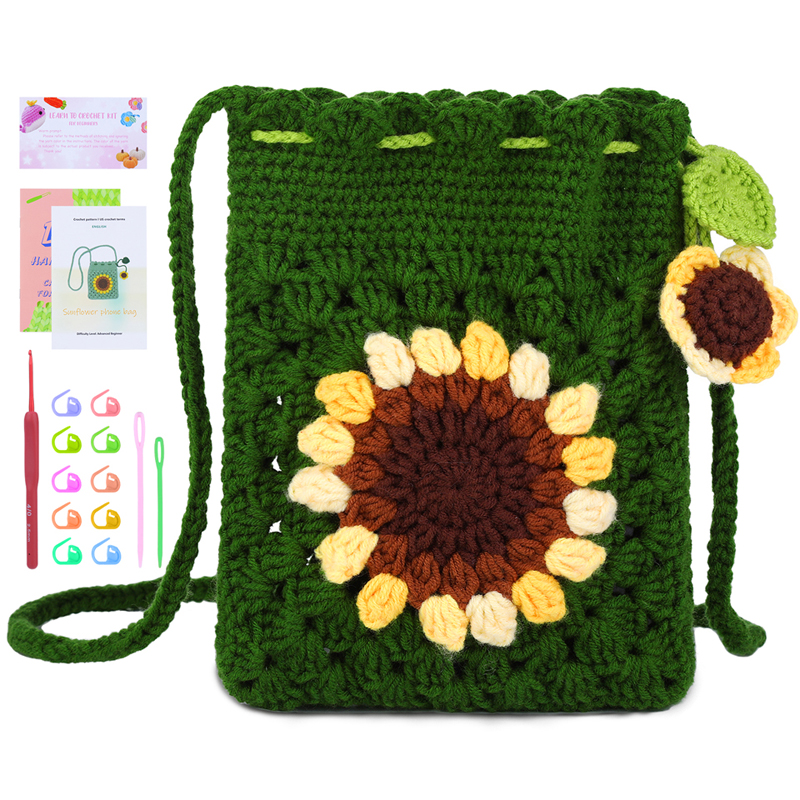 Kit de crochê para iniciantes e adultos com tutoriais de vídeo inclui gancho de crochê, fios e materiais de tricô para bolsa artesanal faça você mesmo: royal blue