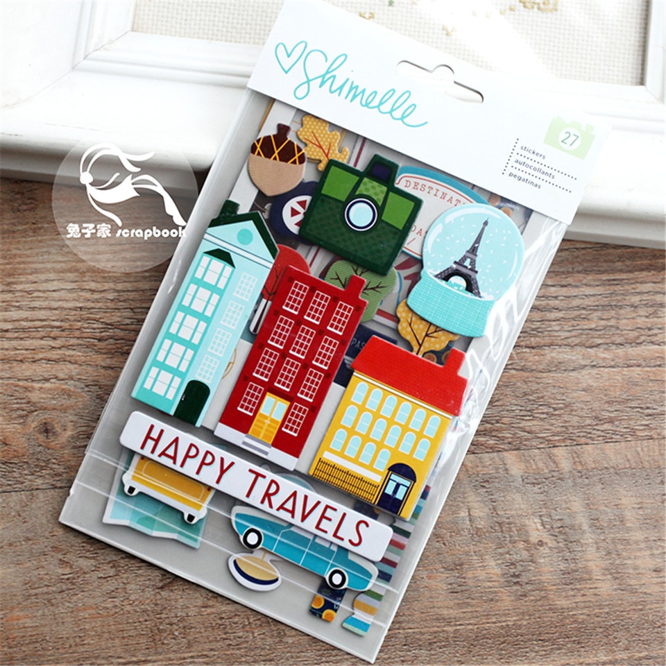 Reisthema drielaags karton papieren stickers kits stansen voor doe-het-zelf scrapbooking junk journal album sticker kaart maken  s074