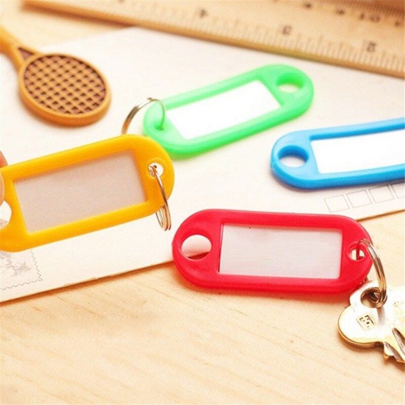 50pcs 5*2.2cm solide et mixte couleur plastique porte-clés ébauches porte-clés ID étiquette bricolage nom étiquettes pour bagages papier insérer étiquettes à bagages