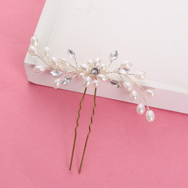 Porcelain Flower Hairpin Gold Silver Color Hair Pin Clip Women Bride Crystal Pearl Head Piece Bridal Jewelry Wedding Accessories