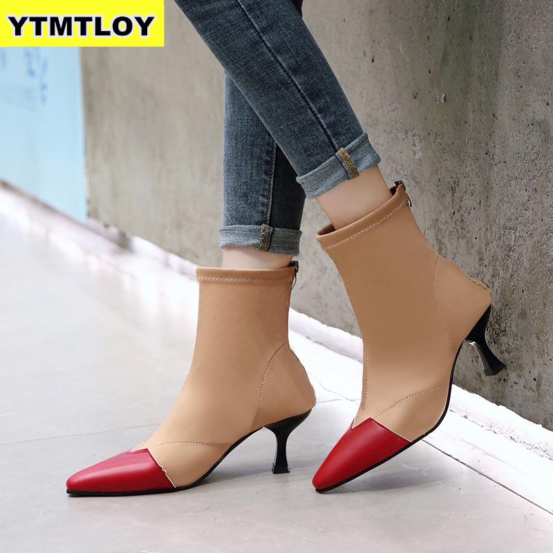 Frauen Stiefeletten Dicken Fersen Schuhe Weibliche Neueste Spitz Damen Schuh Stiefel Frau Reißverschluss Super Hohe