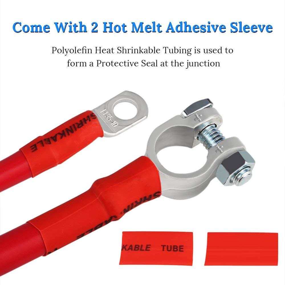 Positive Battery Cable Wire 2 AWG 2-Gauge 20 Inches with 2 melt adhesives Pure Copper Perfect Connection for Boat Yacht RV
