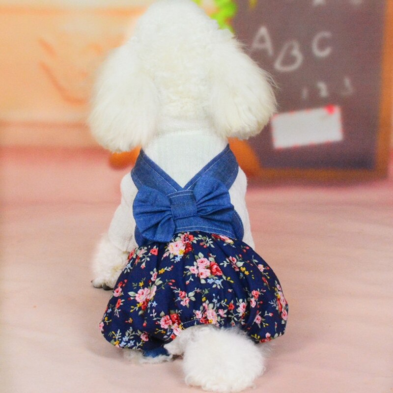 Thin Section Female Dog Clothes Spring and Summer Dog Skirt Siamese Denim Overalls Chihuahua Yorkshire Pet Accessories