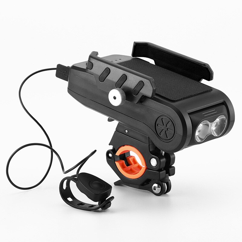 Multifunctional Bicycle Headlight4000mAH Mobile Phone Rack Holder 2x T6 LED 550LM Alarm Bell Horn MTB Mountain Bike Front Flashl: blcak2400