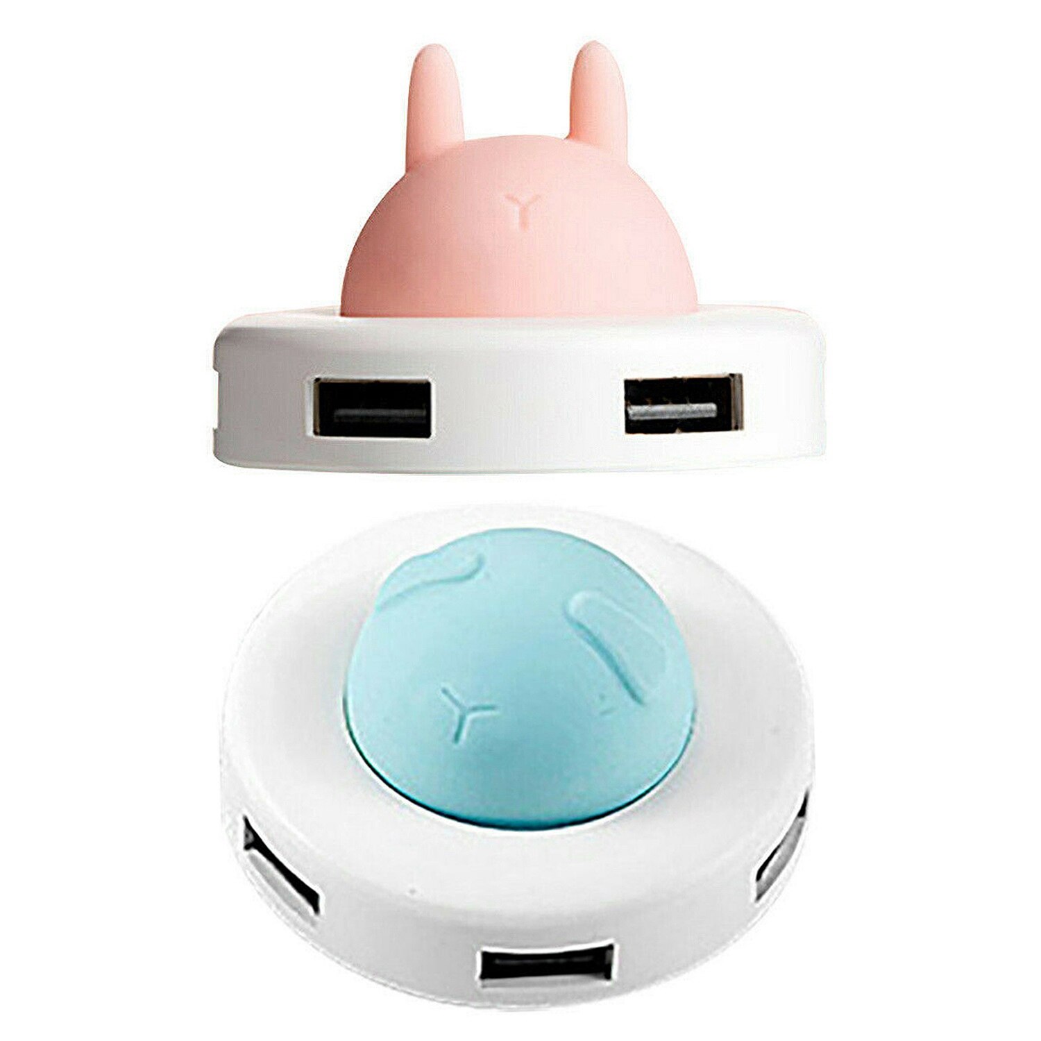 2x USB Night Light Hub Portable Atmosphere Night Light Hub Extender 4 Port USB Splitter Cable Cartoon(Pink&Blue)