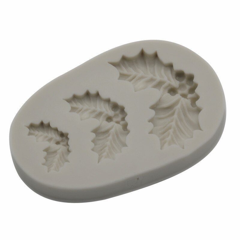 Carino di Zucchero Stampi in silicone Di Natale Agrifoglio Foglia Decorazione Della Torta Stampi per il Cioccolato di Argilla Zucchero FAI DA TE ah Preso: grigio