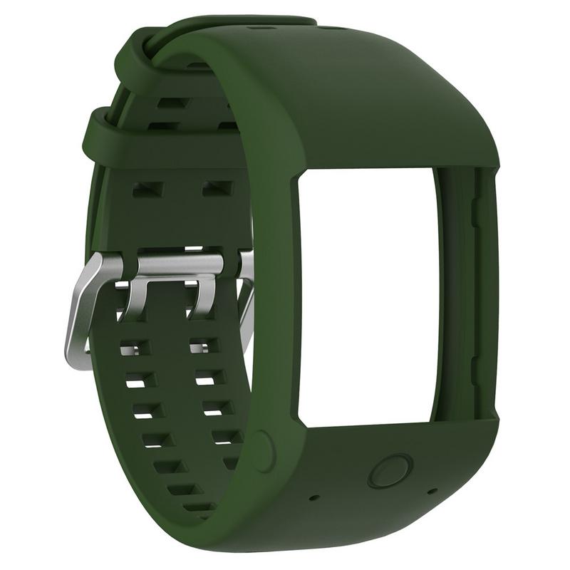 Comfortabele Siliconen Vervanging Horlogeband Wrist Strap voor Polar M600 Smart Horloge Polsbandje Strap Classic Roestvrij Stalen Gesp: Army Green