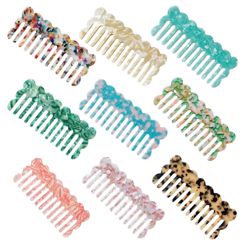 Cellulose Acetate Wide Tooth Pocket Hair Comb Colorful Marble Stone Leopard Print Wavy Trim Detangling Hairbush Hairdressing Too