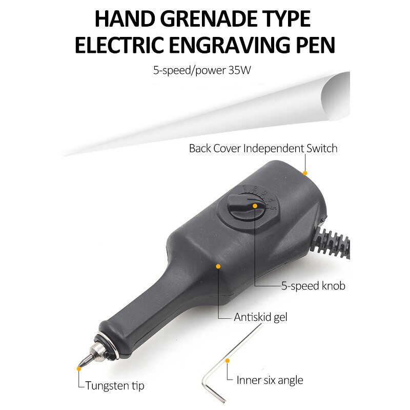 220V Electric Engraver Carbibe Steel Tip Dremel Style Engraving Pen for Metal Wood Plastic Glass Leather Stone Ceramic: Grenade type