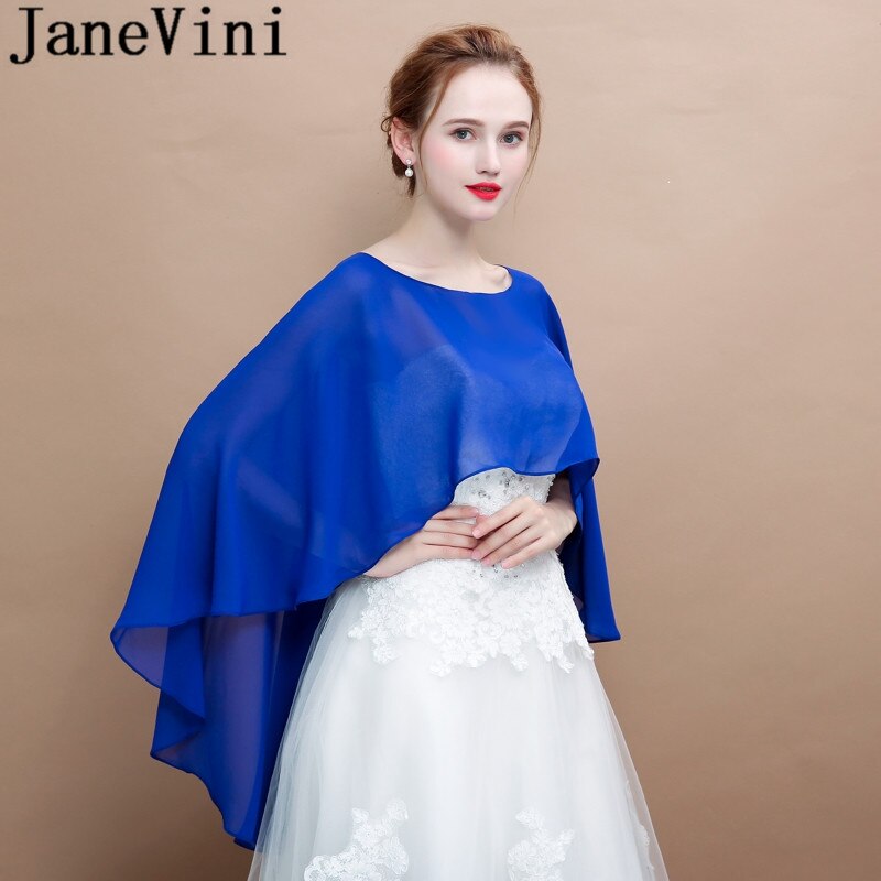 Janevini chiffon bruidscape sjaal voor trouwjurk high low lente zomer dames bolero rode cape wit marineblauwe omslagdoeken stola's