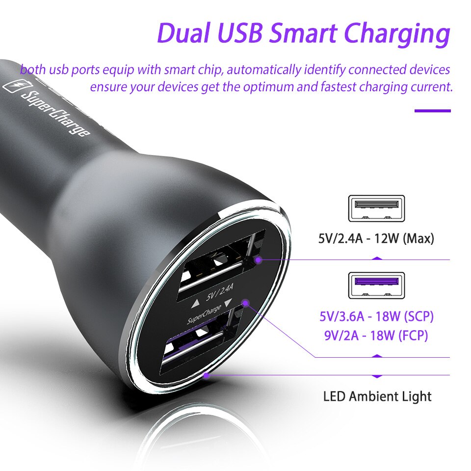 For Huawei Supercharge Car Charger Metal Quick Fast Charging for Huawei P30 P20 P10 Pro Mate 20 Honor 9X Pro FCP Phone Charger