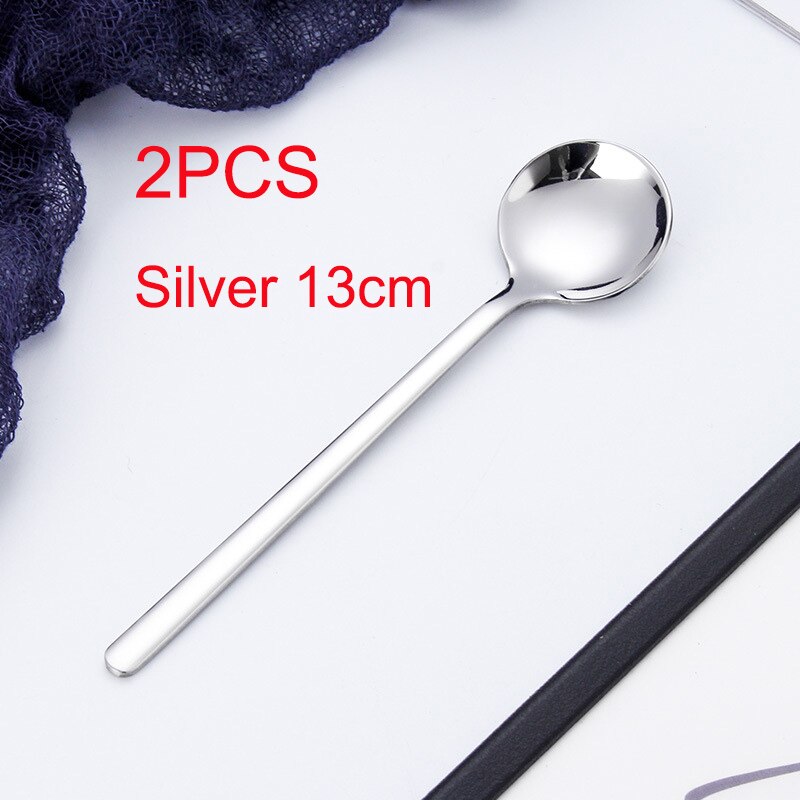 Goalone 2Pcs Soep Lepel Set 304 Roestvrij Staal Ijs Party Dessert Lepels Theelepel Goud Thee Koffie Koud Drankje kids Lepel: 2Pcs-Silver-13cm