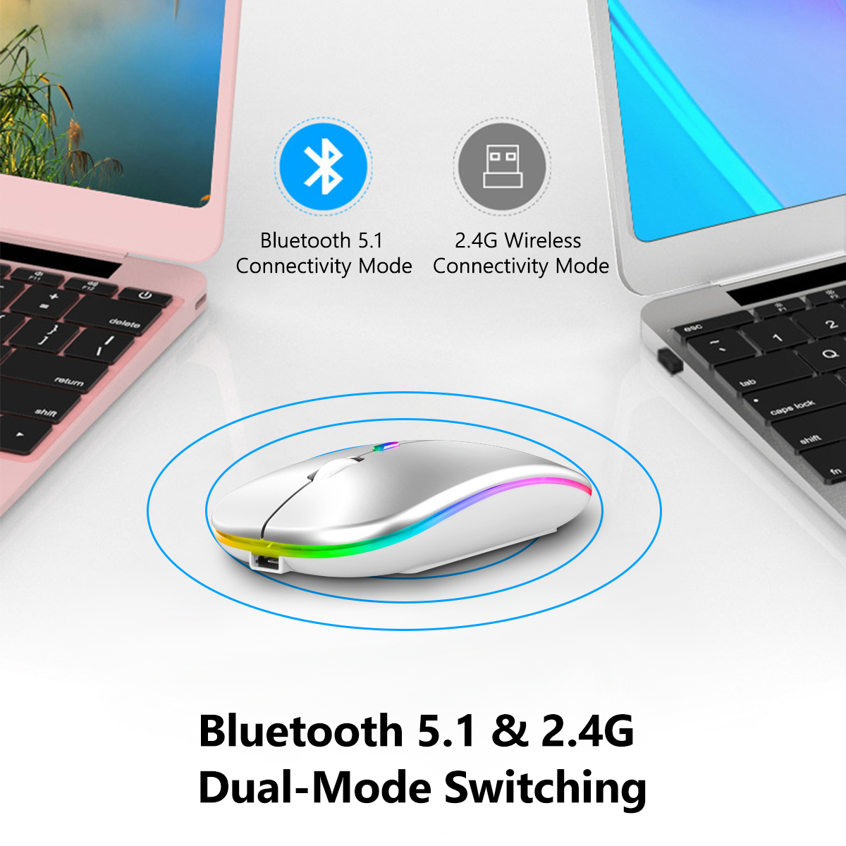 Trådlös mus 2.4g bluetooth möss för macbook samsung laptop tysta ergonomiska uppladdningsbara möss med led bakgrundsbelyst usb möss