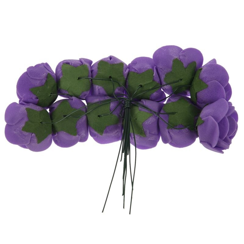 144 stk 2cm pe rose skum mini blomsterbukett ensfarget/bryllupspynt lilla