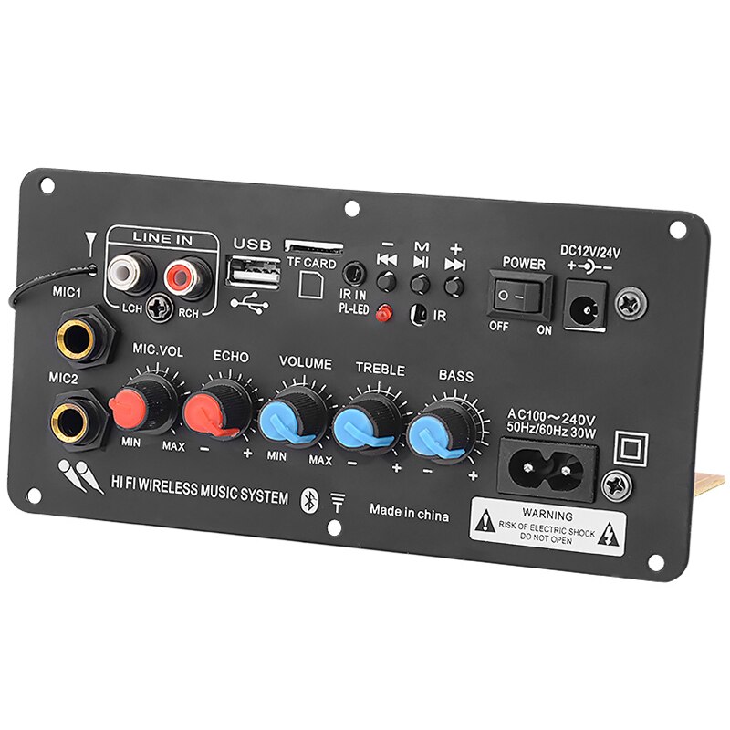Subwoofer Digital Bluetooth Amplifier Board Dual Microphone Karaoke Amplifier Reverb 220V for 8-12 Inch Speaker US Plug