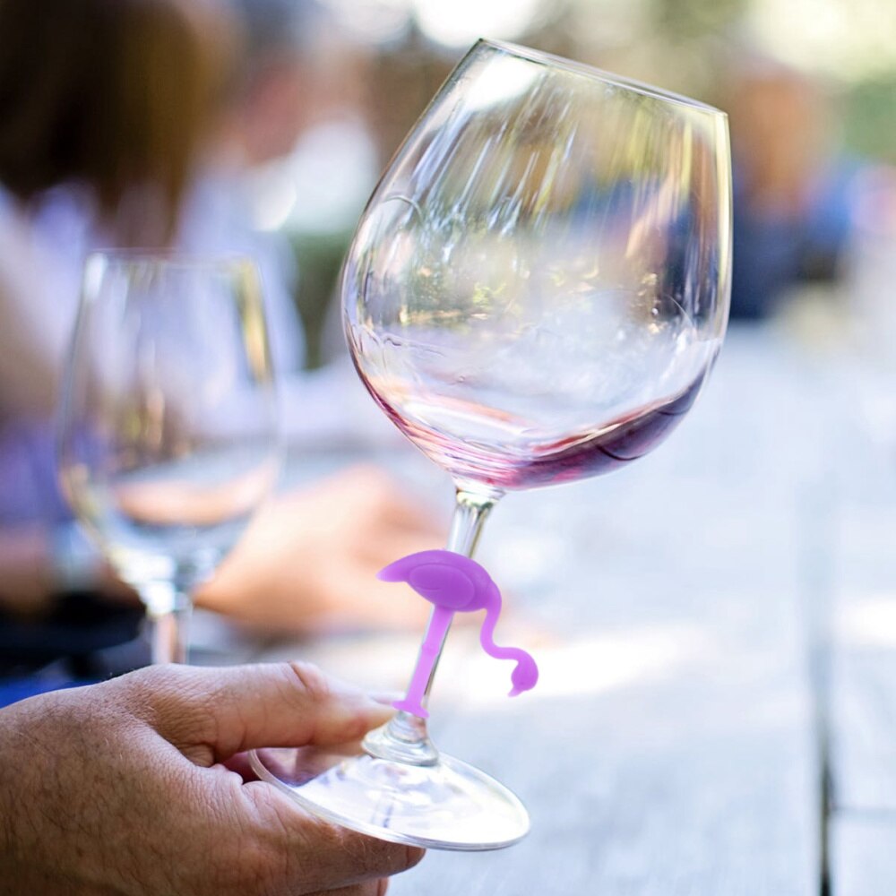 Marcador de copa de vino de silicona, de flamenco, dijes para bebidas, de etiqueta, identificación de vidrio, perfecto para fiestas, 6 uds.