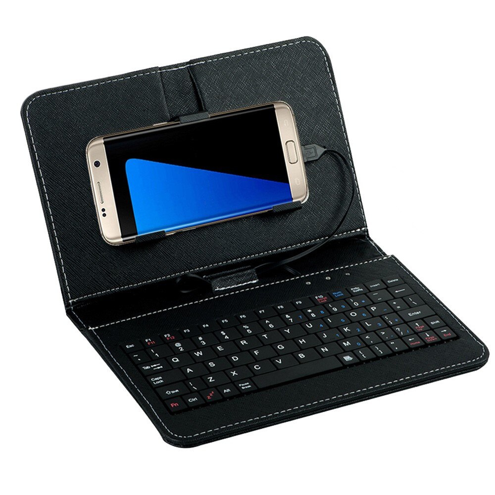 General Wired Keyboard Flip Holster Case For Andriod Mobile Phone 4.2''-6.8'' 20A: Black