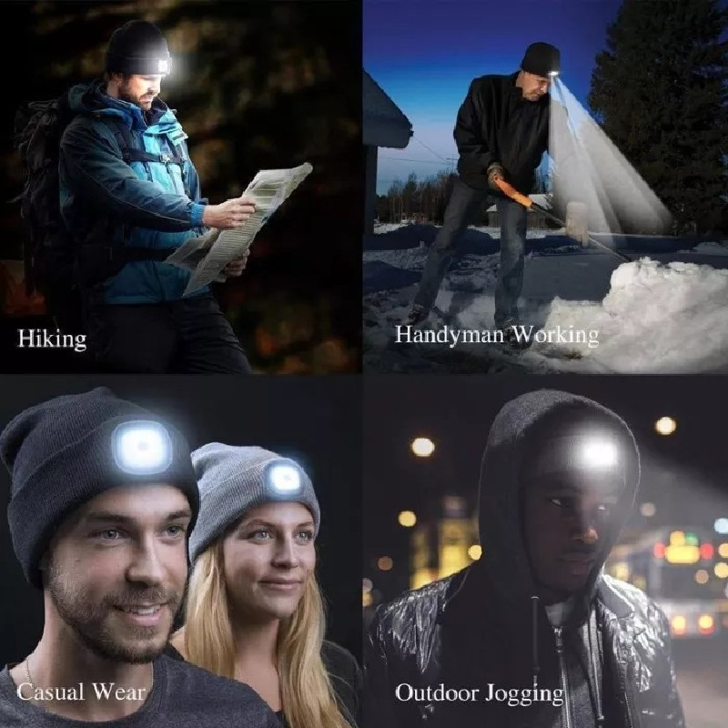 Gorros para hombre, gorro de punto liso con iluminación LED, boinas estilo Hip-Hop, gorros de lana cálidos portátiles para mujer,
