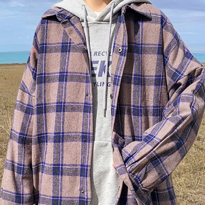 Ylleskjorta herr retro casual yllejacka herr streetwear lös kort yllerock herr tjock långärmad skjorta
