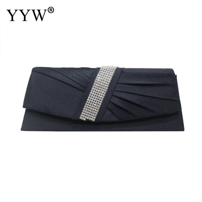 Aprikos dam satin veckad strass kväll clutch väska med kedja dam feminin knuten satin veck kväll clutch väska: Mörkblå