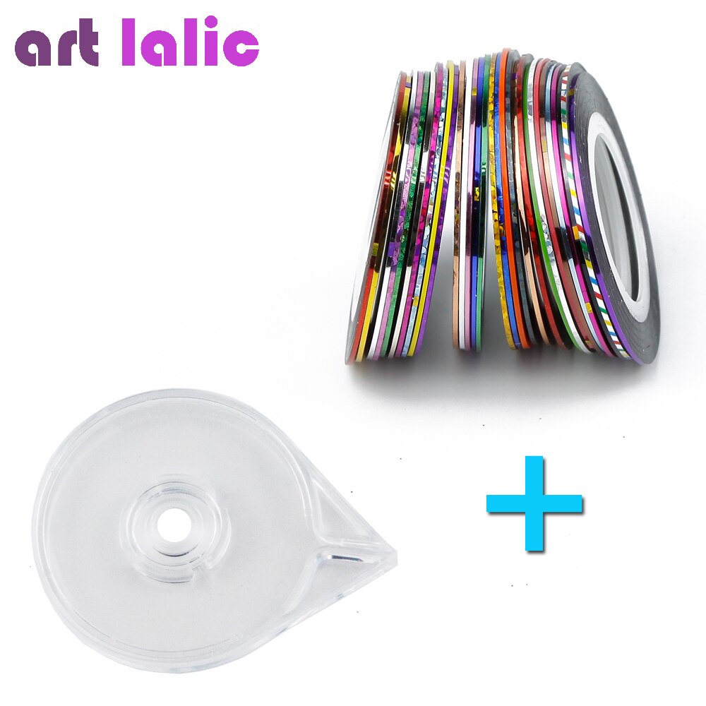 30 Rolls Gemengde Kleuren Nail Art Striping Tape Line Sticker Diy Decoratie Kit Met 1Pcs Gratis Tape Case houder Gereedschappen