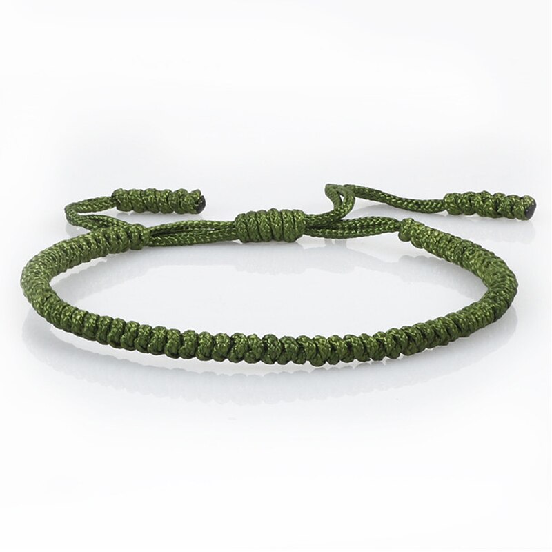 Pulsera budista tibetana para hombre y mujer, brazalete ajustable con nudo de cuerda verde hecho a mano, joyería hecha a mano: Dark green