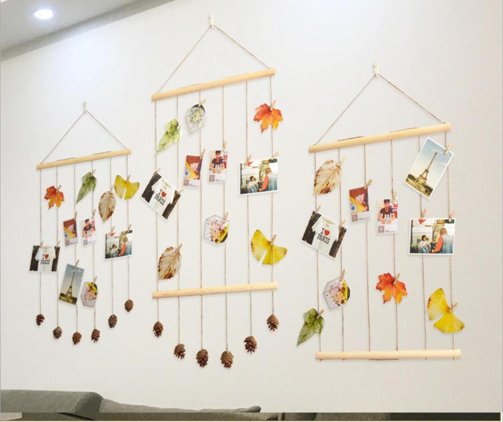 B-Wall Opknoping Fotolijsten Houten Stick Photo Display Foto 'S Organizer met Clips Post Kaarten en Touw Home Decor