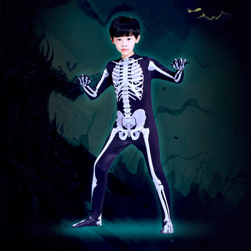 Disfraz de esqueleto hueso disfraz de Halloween con capucha de esqueleto máscara para de padres e hijos Cosplay A66: 160