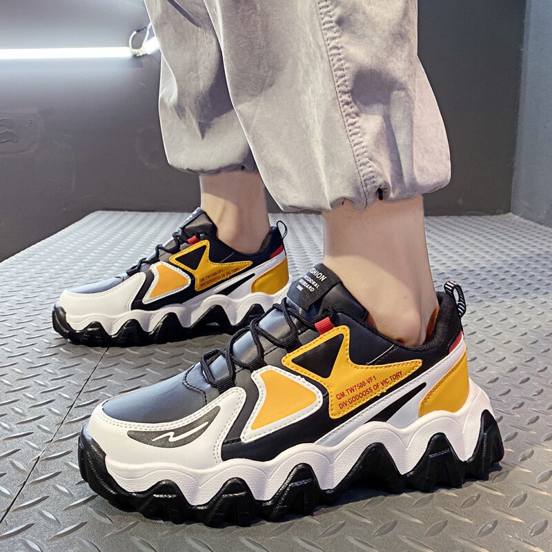 Hommes baskets tendance Jogging chaussures hommes chaussures décontractées respirant loisirs chaussures Offre Spéciale étudiant chaussures homme vulcaniser chaussures: YELLOW / 7.5