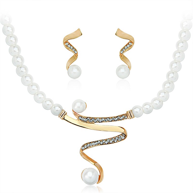 Elegante Frauen Braut Hochzeit Perle Strass Halskette Ohrringe Schmuck-einstellen Neue