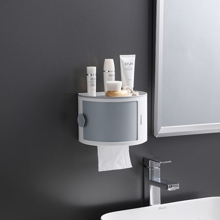 Toiletpapirkasse kosmetisk opbevaringsboks vandtæt vægmonteret papirholder hylde rulle papir opbevaringsboks: Lysegrå