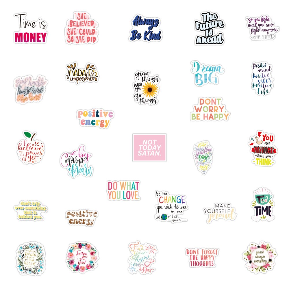 10/50Pcs Engels Letters Inspirational Quotes Cartoon Sticker Voor Laptop Computer Skateboard Case Helm Speelgoed Stickers