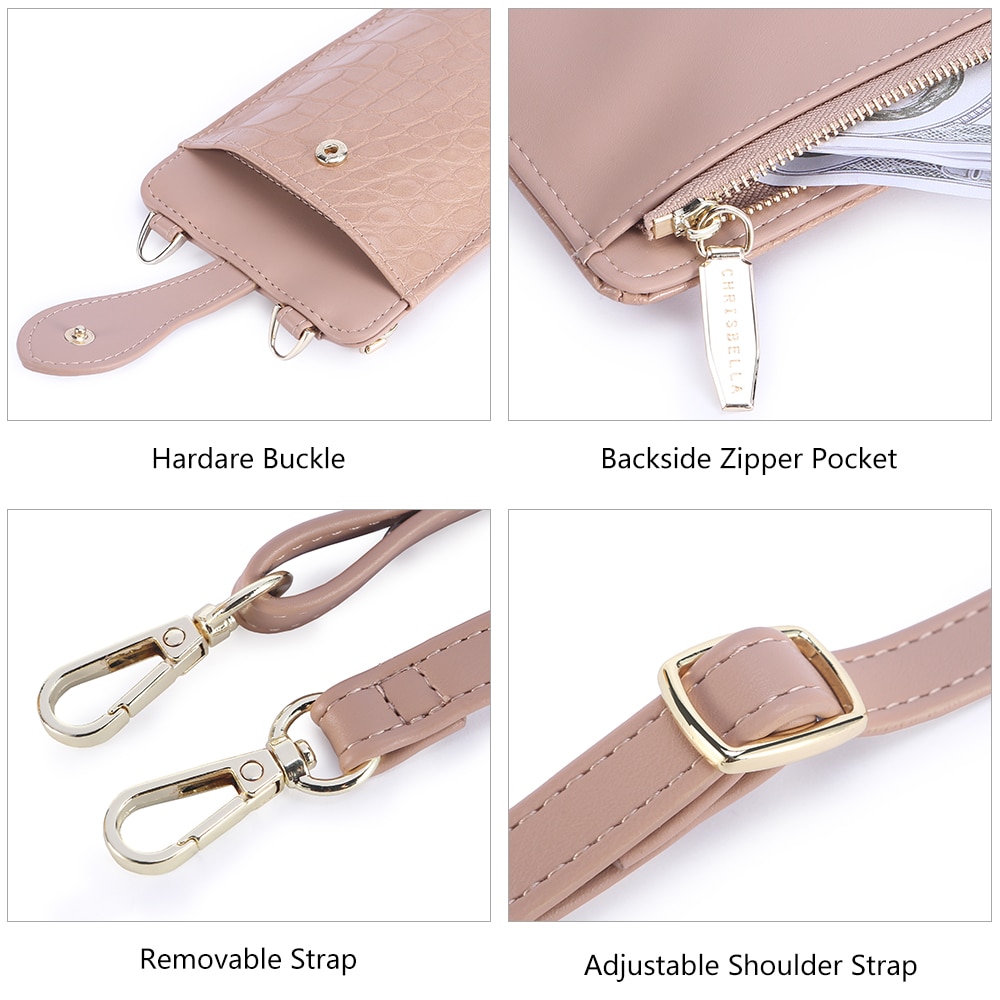 Chrisbella lille mobiltelefon taske pu læder skuldertasker til kvinder mini crossbody taske alligator dame lang pung håndtasker