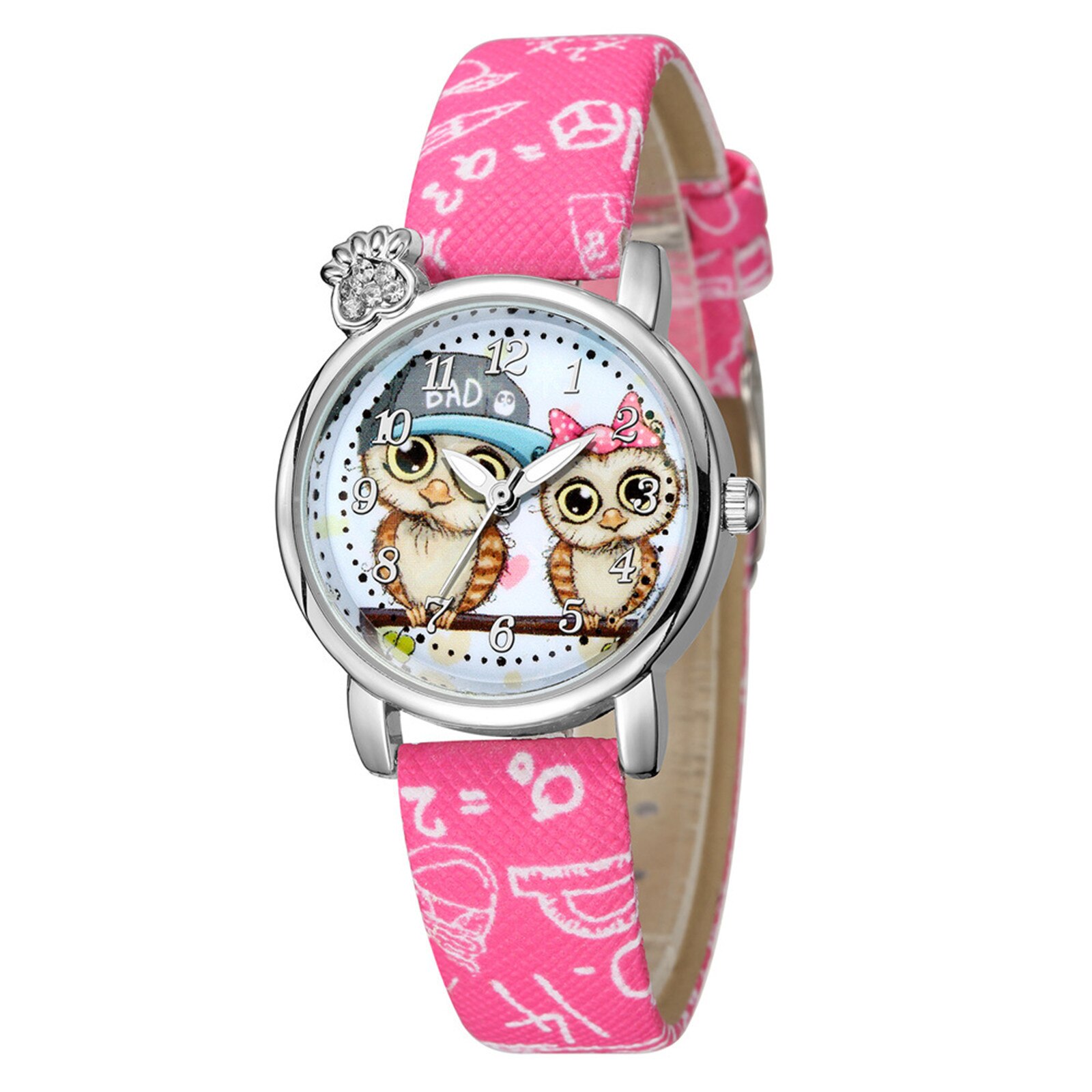 Reloj para niños con estampado de búho y dibujos animados, correa de malla para niños, varios estilos, reloj de goma, de Navidad: Hot Pink