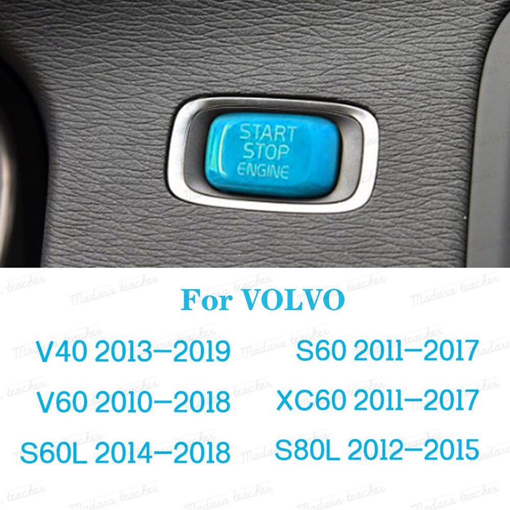 For Volvo one-button start button decoration button sticker Repair Car Engine Replace Cover Stop Switch Key Decor Car Styling: Blue