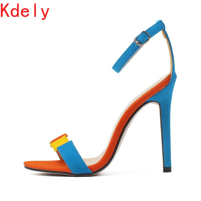 Tiny Hak Hoge Hak Schoen Ster Suède Bijpassende Kleur Woord Riem Eenvoudige Hoge Hak Sandalen Enkele Schoen Vrouw Vrouwen Schoenen