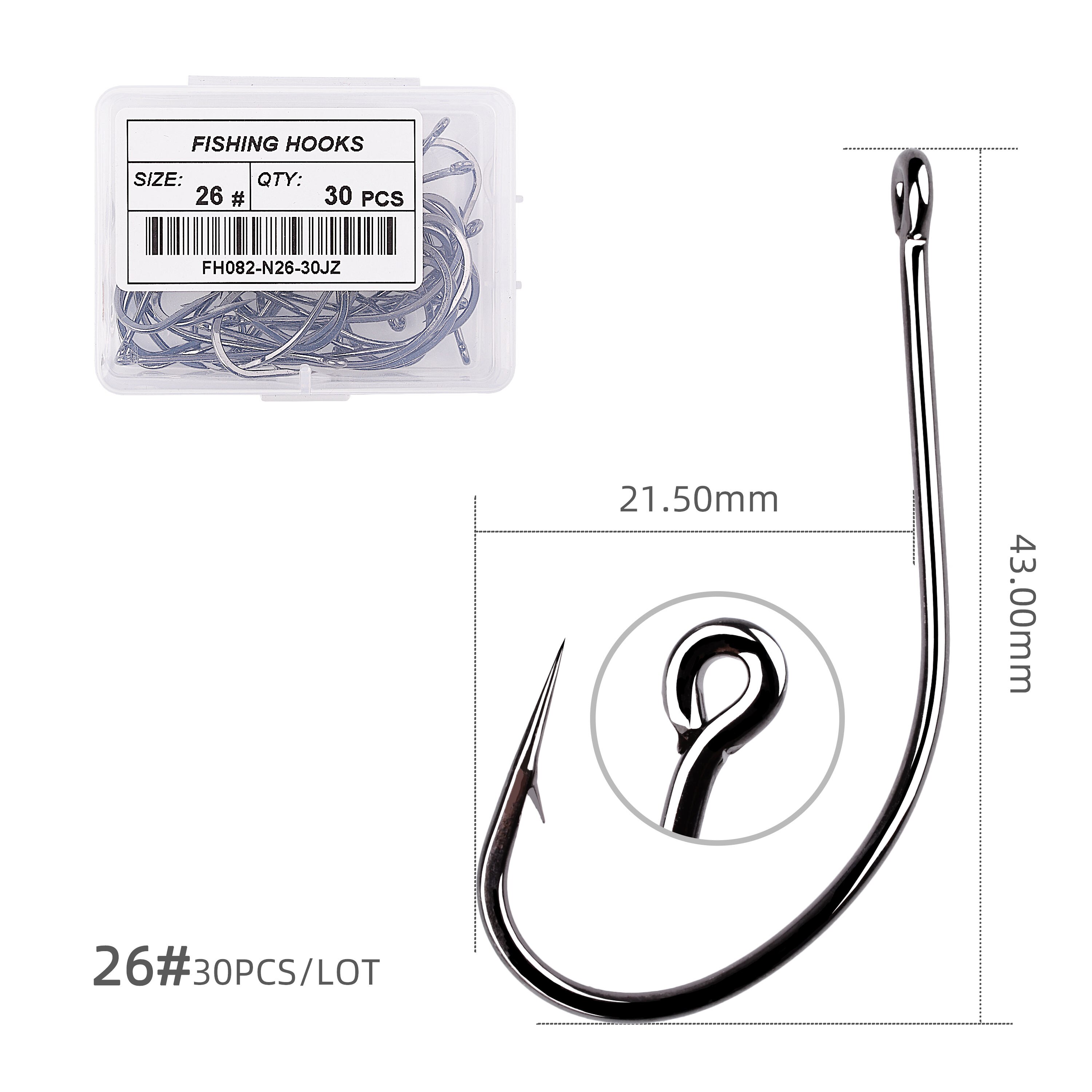 30pcs Fishing Hooks Hign Carbon Steel Offset Barbed Sea Fishhook For Soft Lure Worm Fish Hook Bass Carp Fishing Tackle Box: Size 26 -30pcs