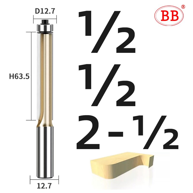 BB Router Bit Bearing Spiral &amp; Straight Flush Trimming Tool Woodworking 1/2 1/4 Diameter Carbide CNC Side Milling Cutter DIY: 1-2x2 1-2