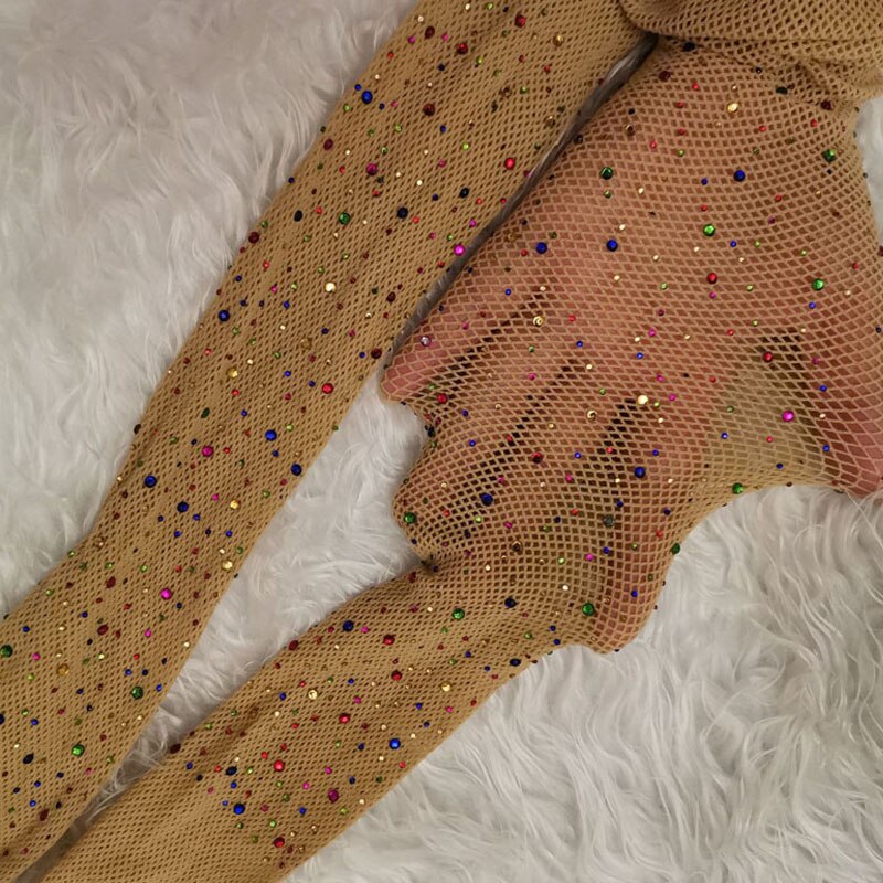 sexy glitter liten mesh tynn strømpebukse kvinner individualitet skinnende nettingtights selger godt: kaki fargerik
