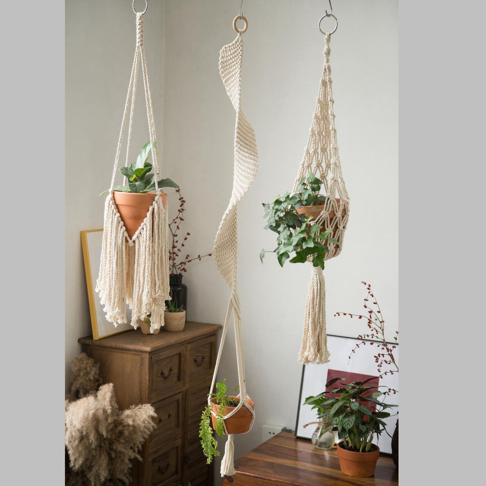 macrame wall hanging planter hangers air plant hanger holder balcony decoration wall planter pot woven basket bohemian makrama