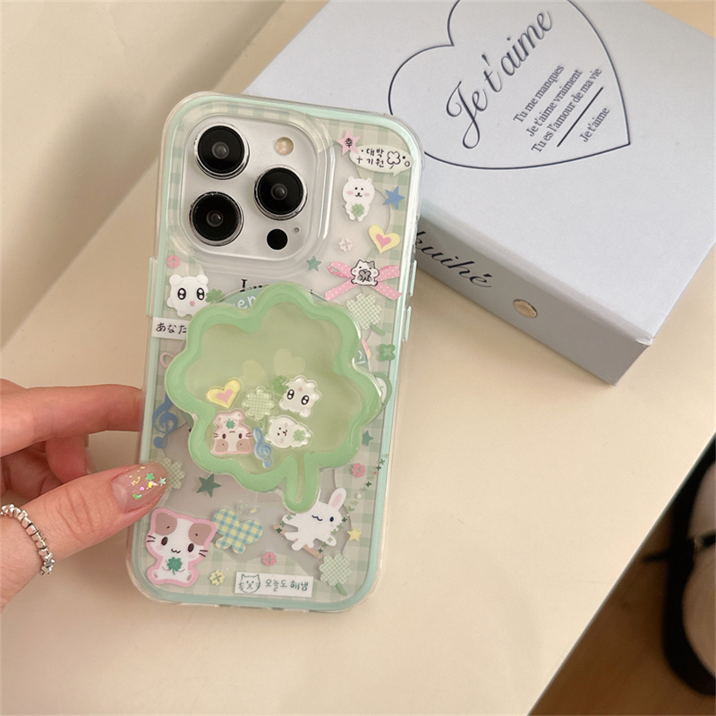 Koreanskt sött rosett- och roligt kattunge-magnetiskt stativfodral till iphone 13 pro 14 15 pro max 16 pro gungstativ kawaii silikonfodral: Bomullstyg / Lavendel-